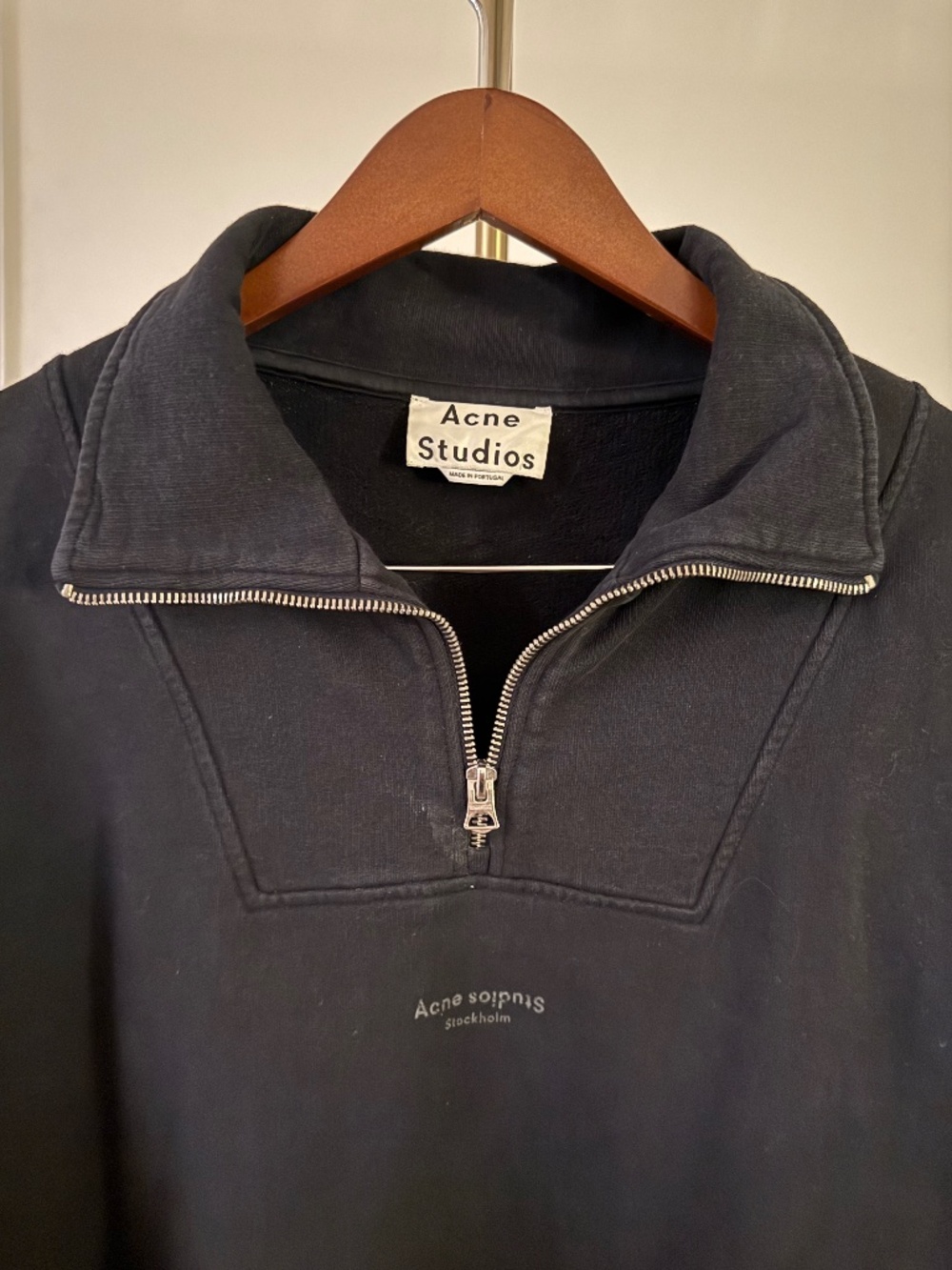 Acne Studios Quarter Zip Sweatshirt | Faded Black | Large